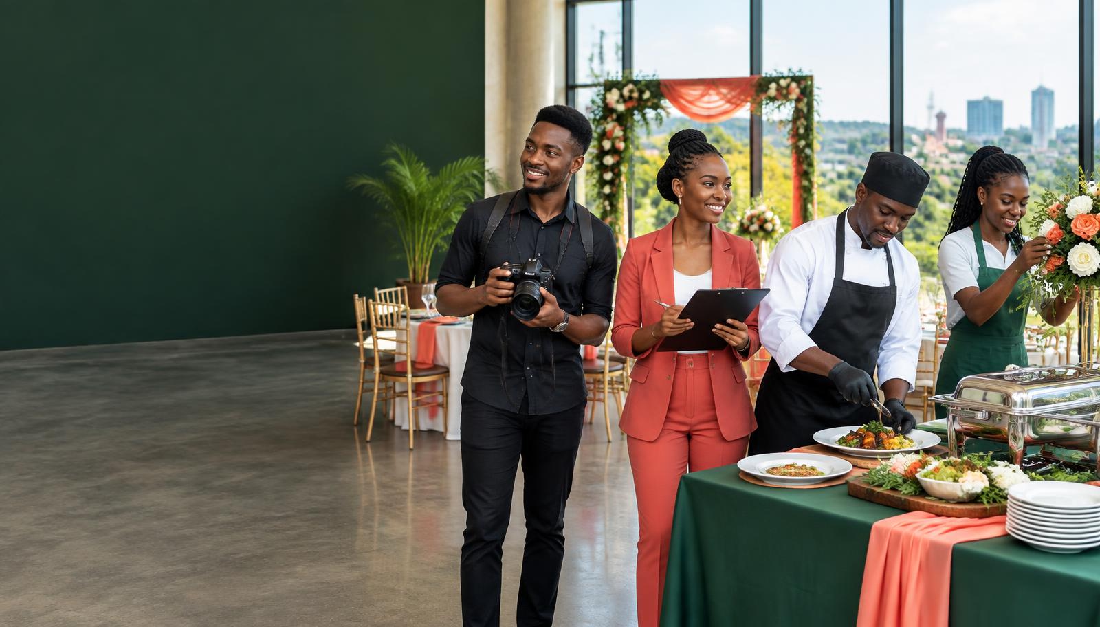 Service professionals preparing an event